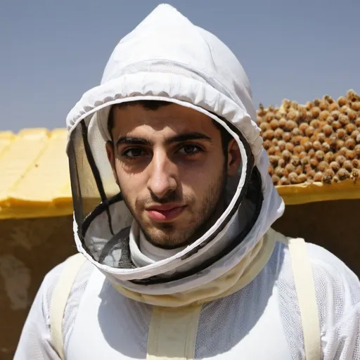 Prompt: young syrian man in beekeeper suit