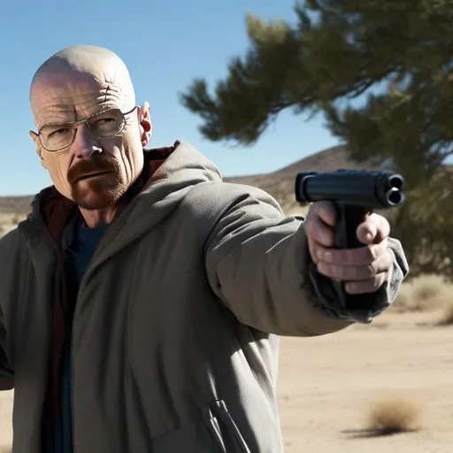 Prompt: walter white from the series breaking bad shooting jessie pinkman with a water gun