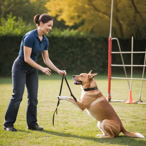 Prompt: animal trainer training dog to do tricks

