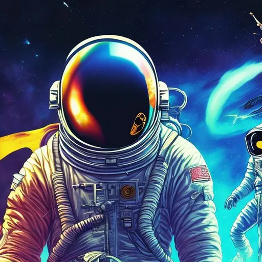 Prompt: astronaut fighting alien psychedelic background 3440x1440

