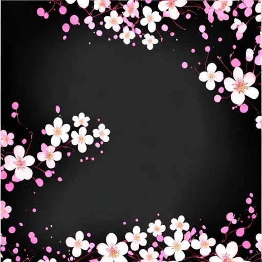 Prompt: Black background with realistic Japanese cherry blossoms template