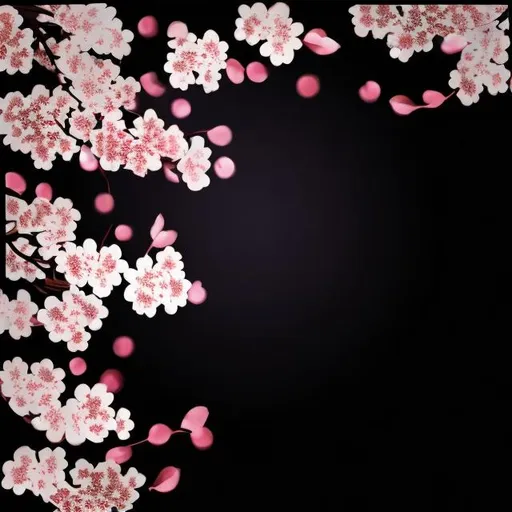 Prompt: Black background with realistic Japanese cherry blossoms template