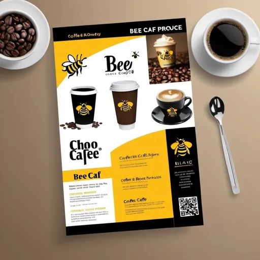 Prompt: Brochure Creation 
Create a poster to introduce coffee shop named called Bee cafe and its products to the public.  

IT Based Company 
Information Technology  

Include the Following:  

Logo 
Products - image
Address -blk123bi456
Contact Number  12345678
QR Code 

Creativity and Persuasive 

The brochure must tell thousand stories to your clients.