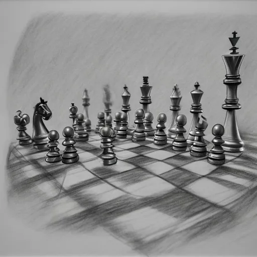 Prompt: Pencil sketch of a dramatic game of chess only the board
