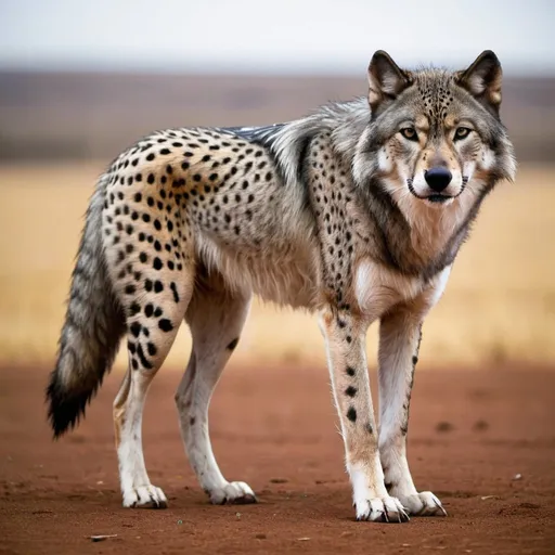 Prompt: wolf hybrid with cheetah