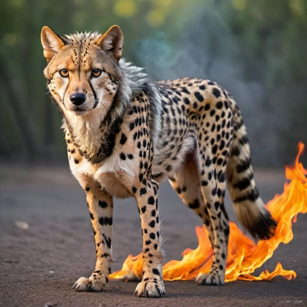 Prompt: Dog wolf cheetah hybrid fire
snake