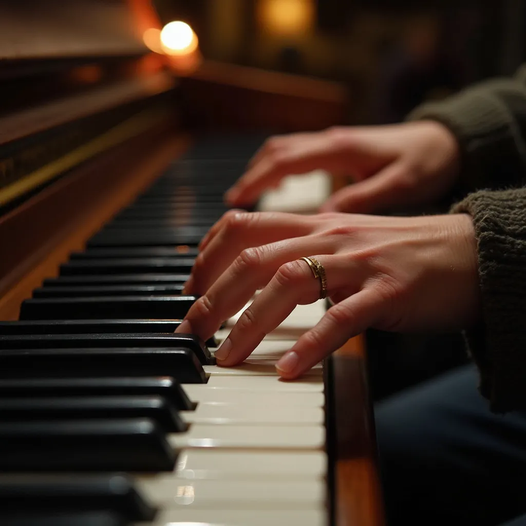 Prompt: Hands on piano keys before the music starts