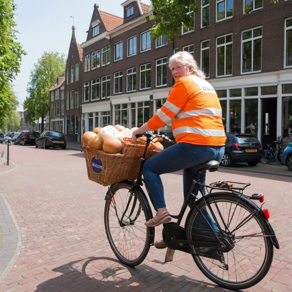 Prompt: een kaasboerin op de fiets