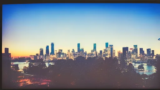 Prompt: polaroid photo of city skyline , hard angles, court yard, esplanade , evening shade, LA sunset  lighting ,photo realistic, cinematic, cinemascope