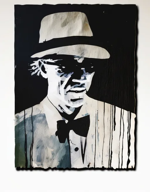Prompt: Nash The Slash, cut old paper backdrop, bold brushstroke, gritty texture,
