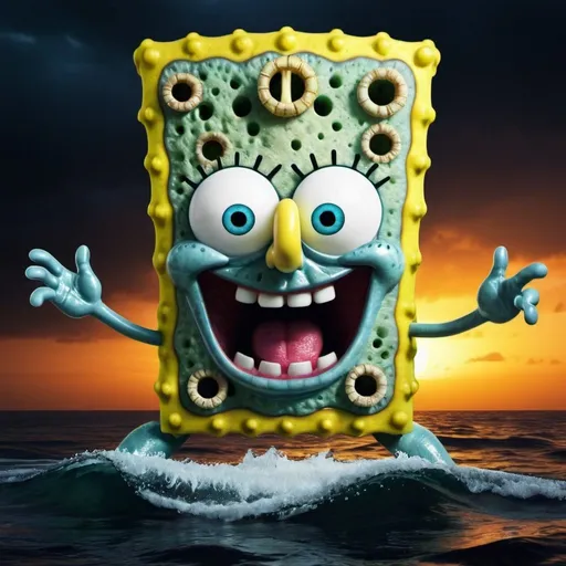 Prompt: evil sponge bob doing evil ocean things