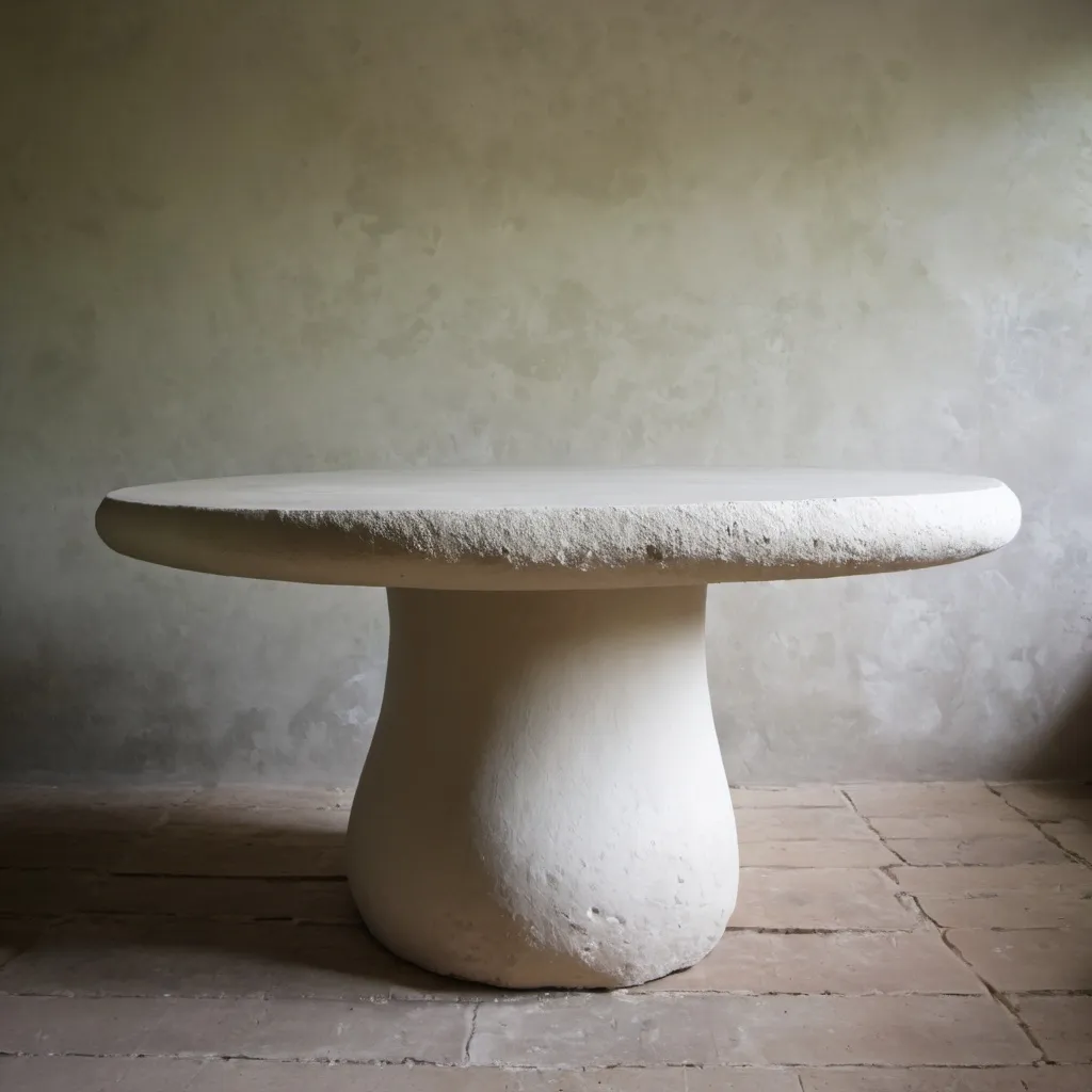 Prompt: Lime Plaster,mushroom shape table