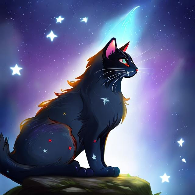 Prompt: warrior cat with a star background