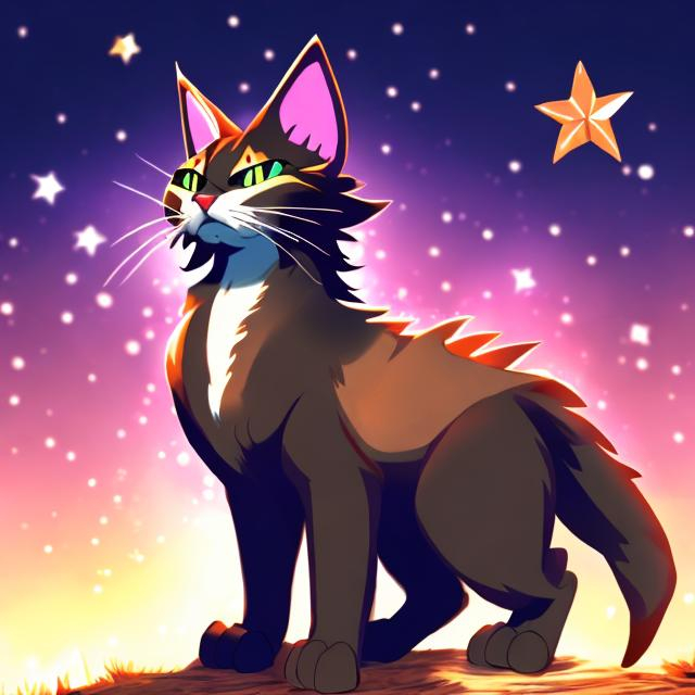 Prompt: warrior cat with a star background