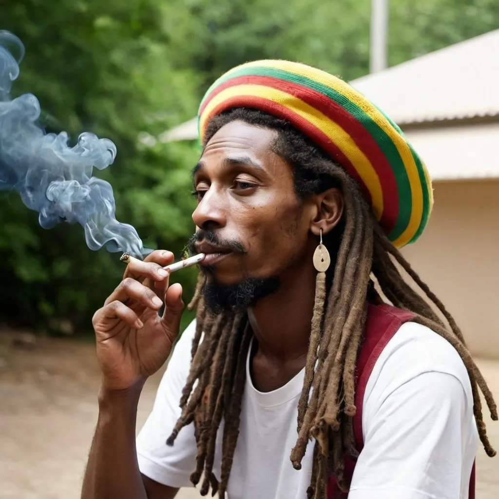 Prompt: Rastaman smoking 