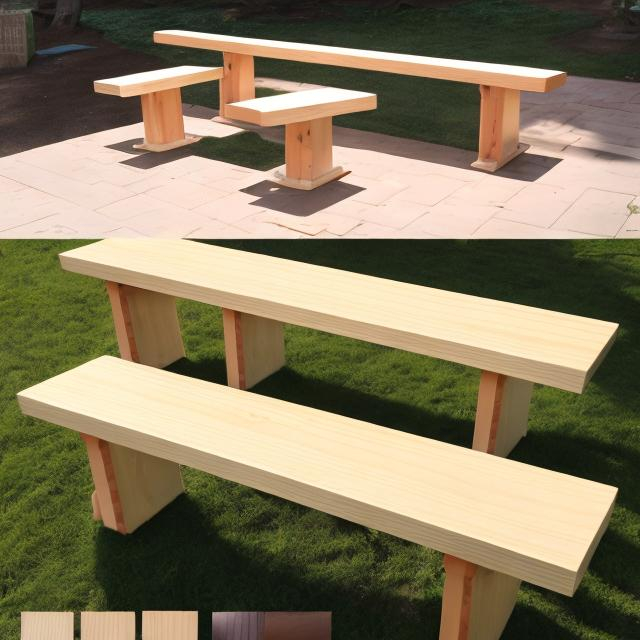 Prompt: wood bench for recreational park, using wood joint mortise and tenon joint, adding another wood jointing, safe for children at park, aesthetic bench with adding element solar light censor to the bench