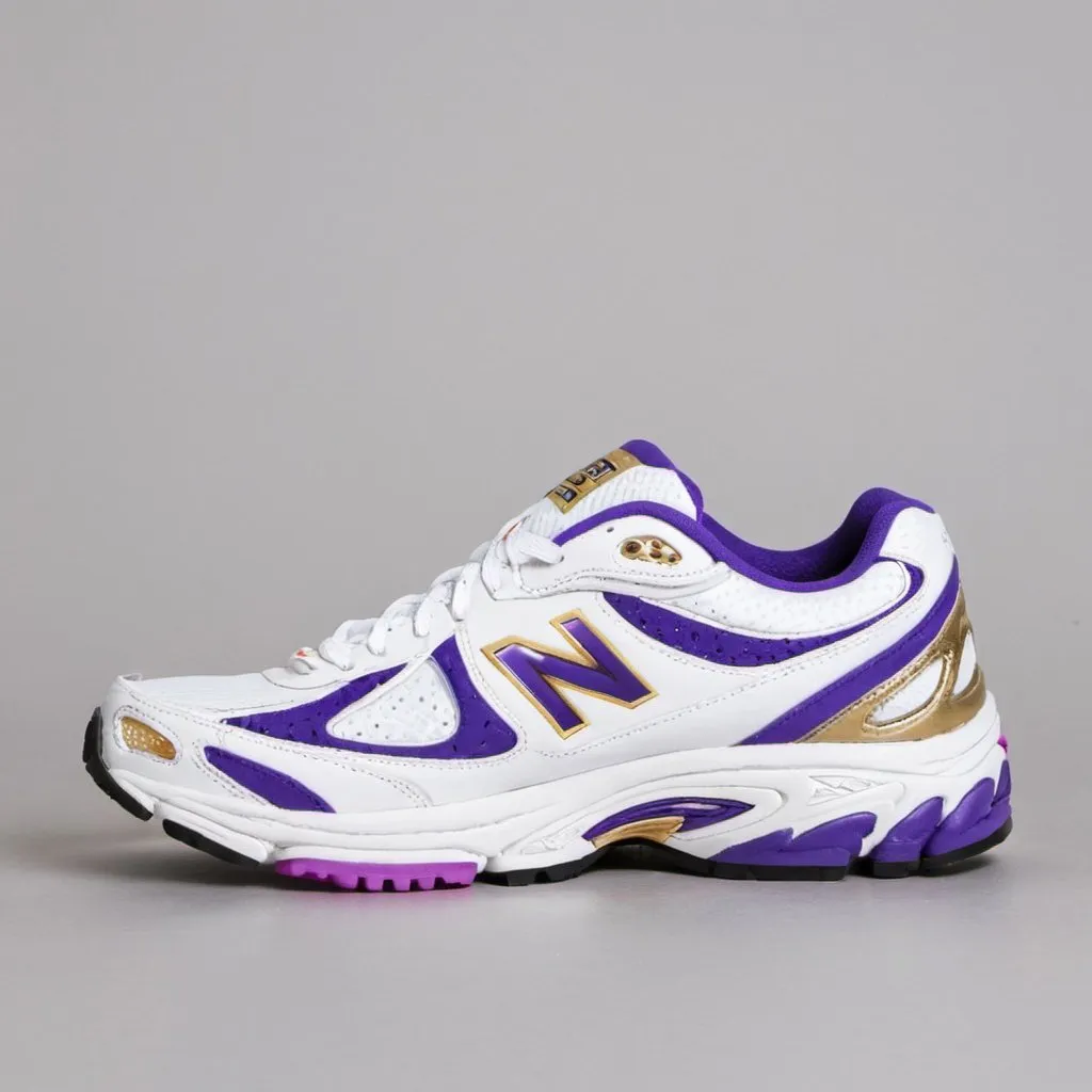 Prompt: new balance 2002R white gold and purple