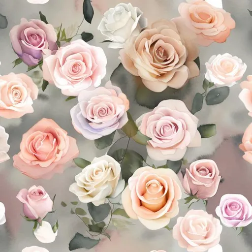 Prompt: soft watercolor muted pastel flowers including salmon-colored roses on a light solid background
