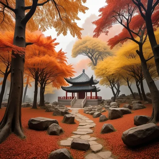 Prompt: traditional chinese medicine forest scene in the fall