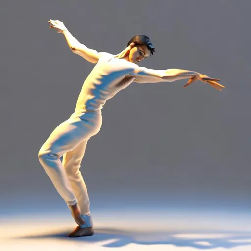 Prompt: 3d hi definition image of an anotomical male figure leaning to the side in a modern dance art style