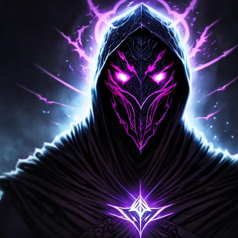 Prompt: astralvoid hooded man demon face