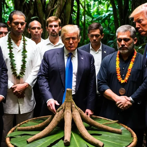Prompt: Donald Trump at an ayahuasca ceremony