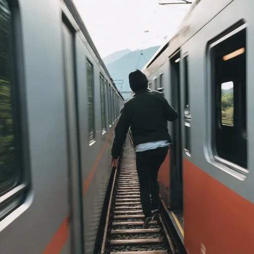 Prompt: A person moving on train