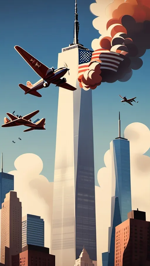 Prompt: Disney-style poster, 9/11, planes