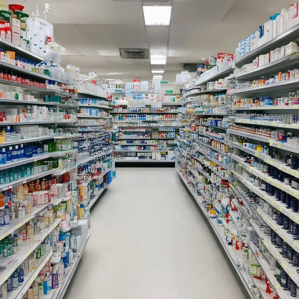 Prompt: Big pharmacy with a large inventory.