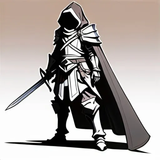 Prompt: Anime drawing, Dnd character, ranger, dark knight, hooded cloak, armored, by Greg Rutkowski