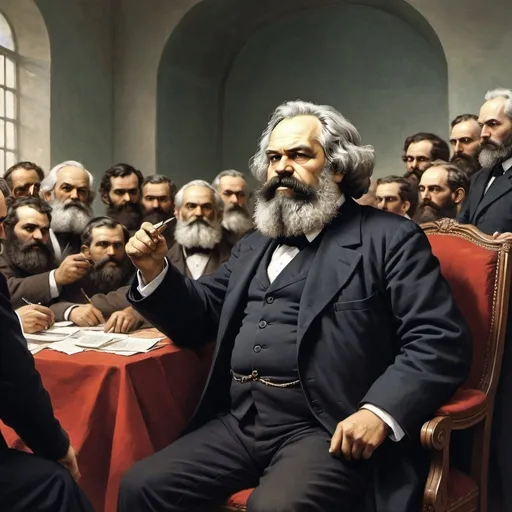 Prompt: Karl Marx Winning over capitalism.