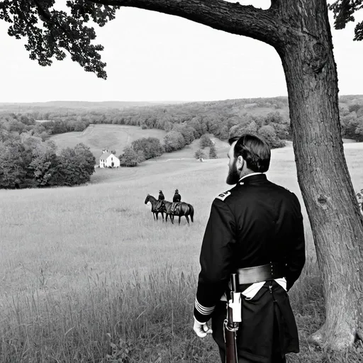 Prompt: Ulysses S Grant Looking out at the battlefield Antietam 