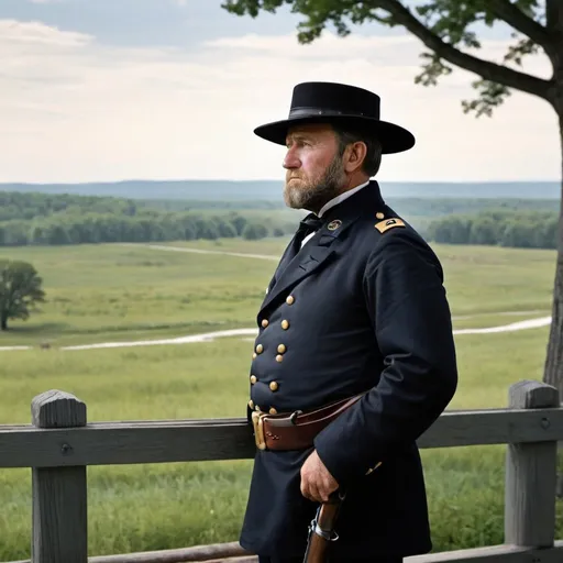 Prompt: Ulysses S Grant Looking out at the battlefield Antietam 