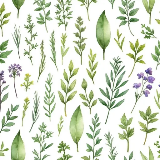 Prompt: watercolor herbs that form into a continuous tile