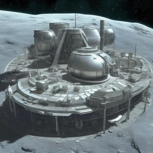 Prompt: 1970’s sci-fi  moon base