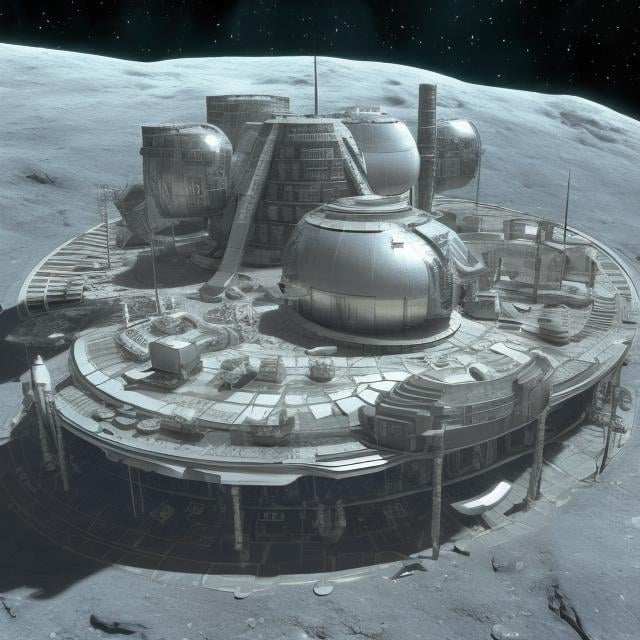 Prompt: 1970’s sci-fi  moon base