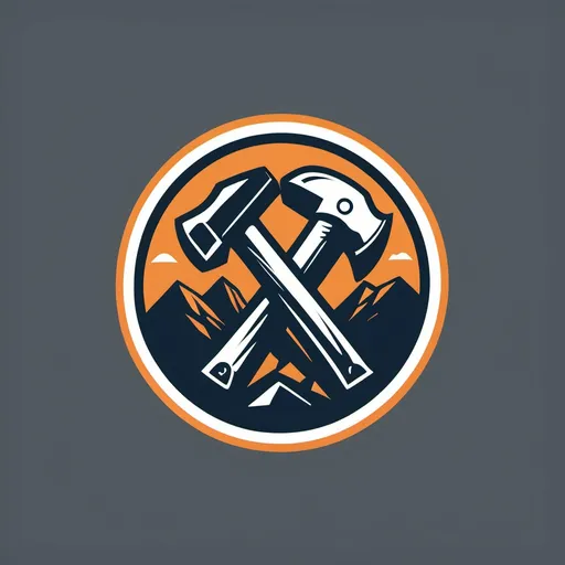 Prompt: A SIMPLE, TWO COLOR, LOGO OF A BOULDER AND HAMMERS FOR A CONSTRUCTION COMPANY