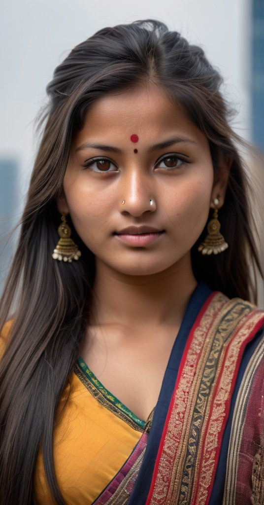 Prompt: gorgeous nepalese newari beautiful girl ultra sharp focused highly detailed ultra high resolution stunning hyper realistic portrait in the city