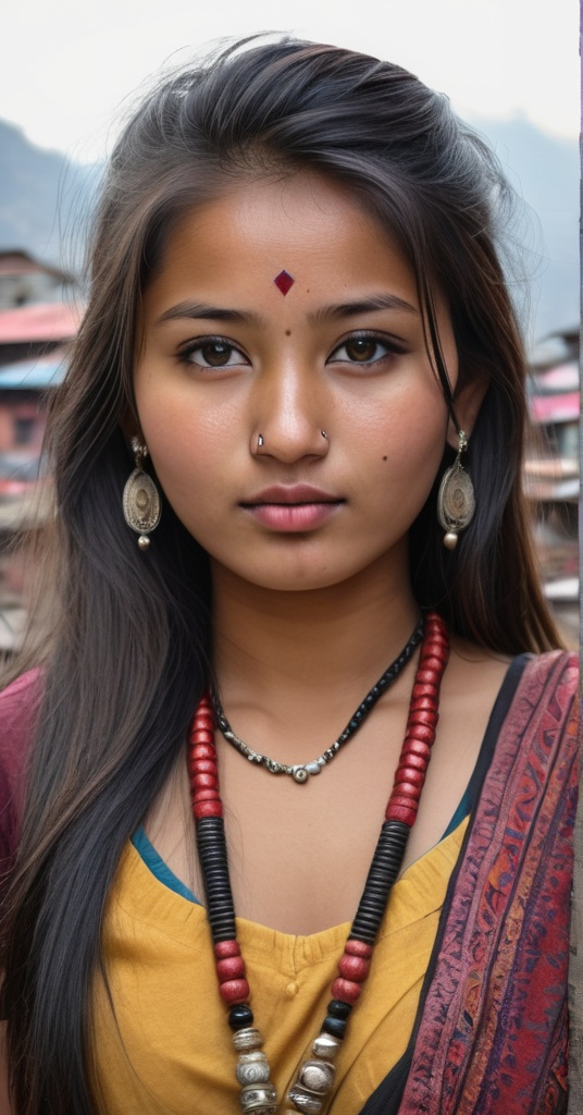 Prompt: gorgeous newari nepali beautiful girl ultra sharp focused highly detailed ultra high resolution stunning hyper realistic portrait in the city