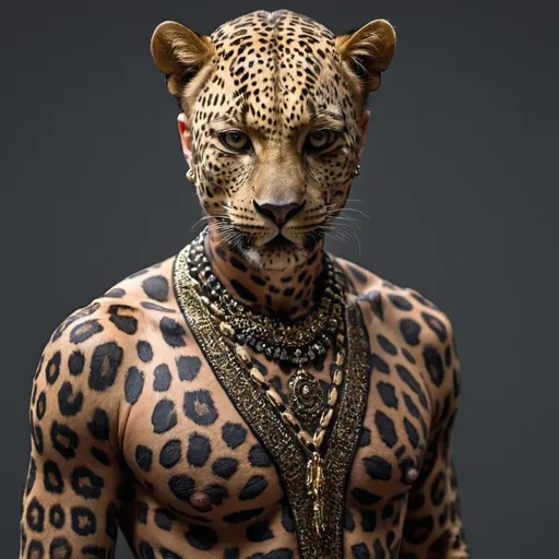 Prompt: leopard person male