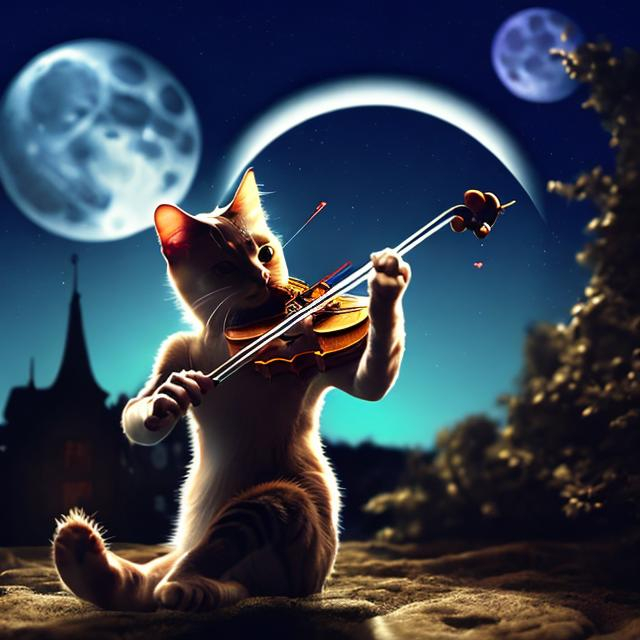 Prompt: Cat playing Violin under the moonlight
