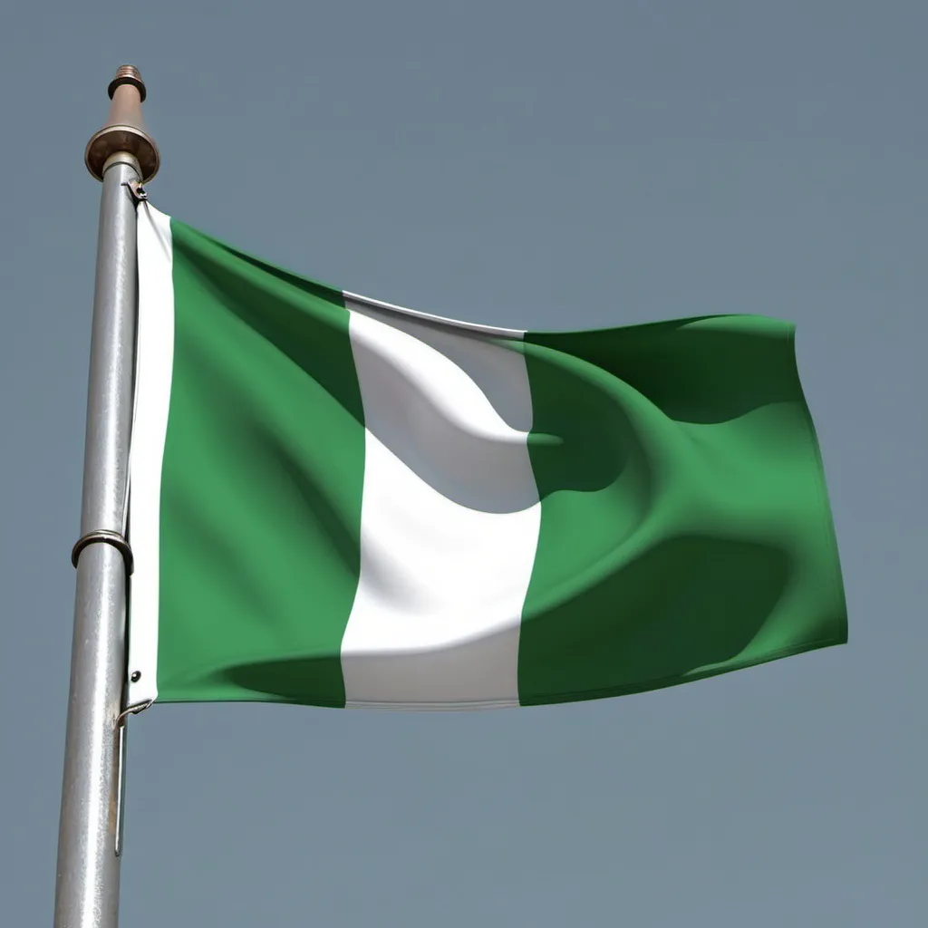 Prompt: Merge this image to a green white green Nigerian flag on a double flag pole on two opposite sides