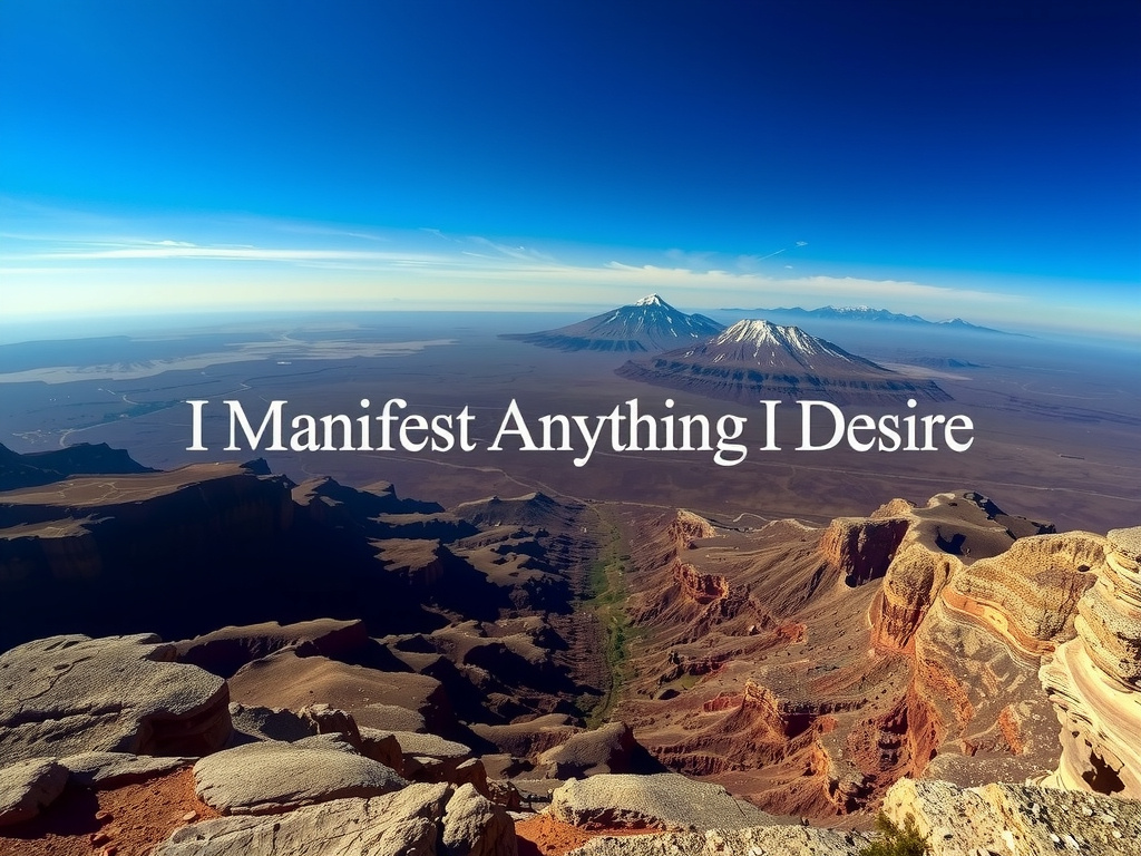 Prompt: A vast landscape with a hidden message that reads "I Manifest Anything I Desire"