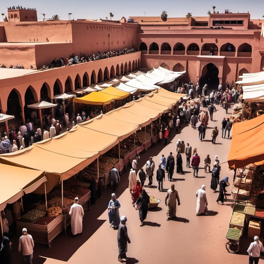 Prompt: Marche traditionnel a marrakech avec bcp de personne à jamaa lafna
