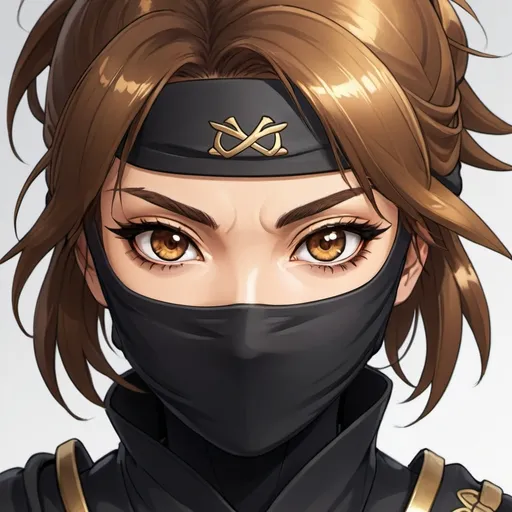 Prompt: Female ninja, golden brown eyes ,  brown hair , anime style