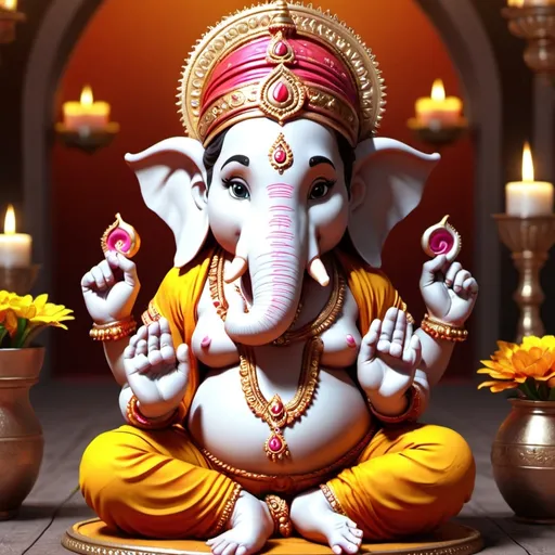 Prompt: Create cinematic 3d images cute ganpati with mother parvati 