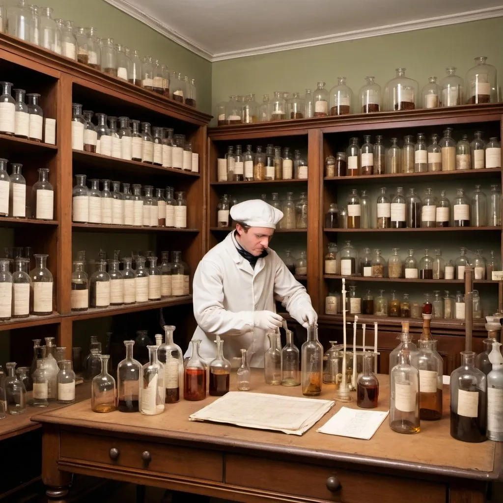 Prompt: 18th century Biological samples laboratory