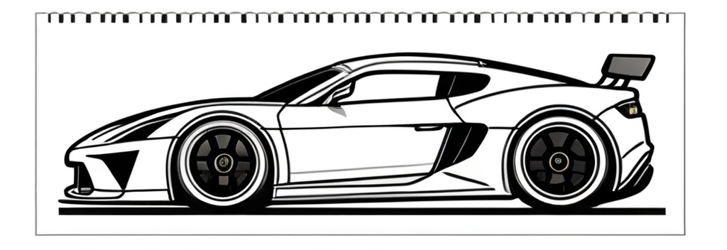 Prompt: a drawing of a sports car on a white background with a ruler in front of it and a line drawing of a sports car, Andries Stock, superflat, extremely detailed, a detailed drawing