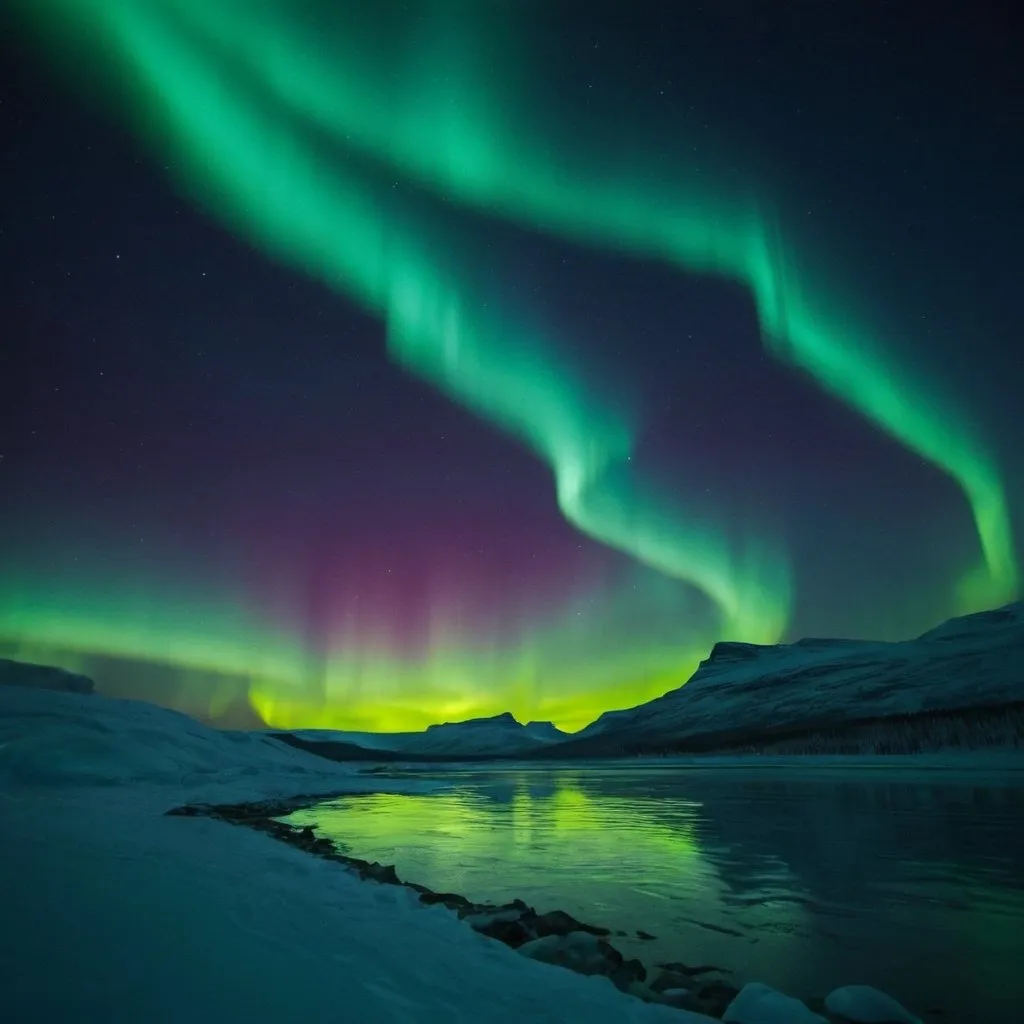 Prompt: nature of light in the background northern light