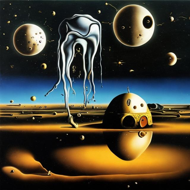 Prompt: Oil painting, F = (m)(a), large full moon, gravity, black hole, Salvador Dali 